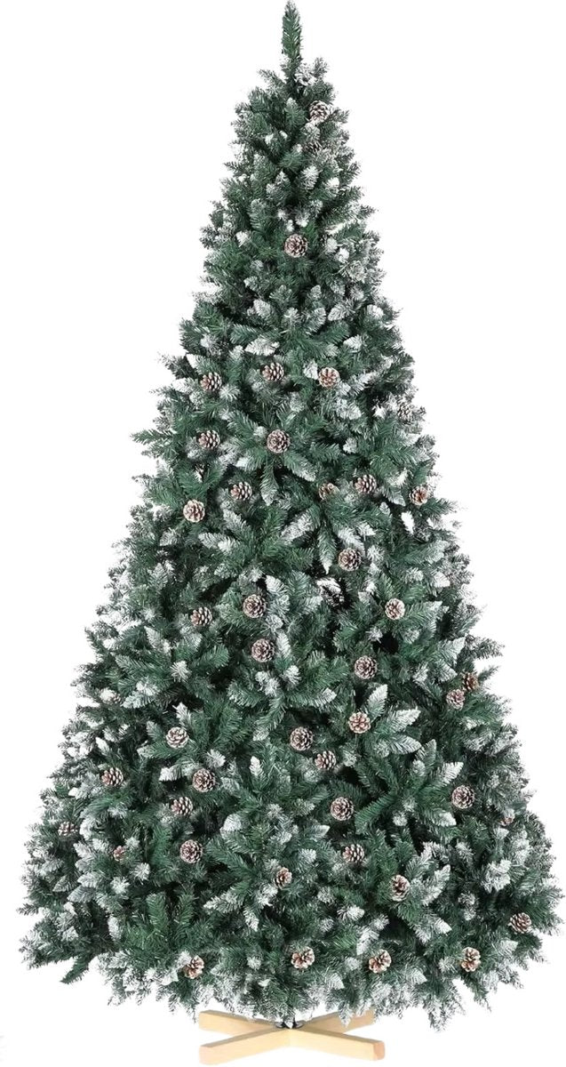 Kerstboom met sneeuw - Dennenappels - Canadese Spar - 240cm - Zonder verlichting