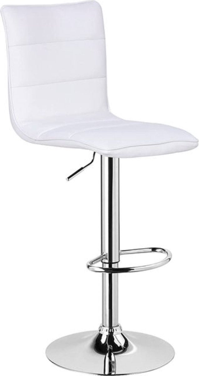 Luxe Barkurk Erino - Industrial - Wit - Barkrukken set van 1 - Barstoel Kruk - Barstoelen met rugleuning - Keukenstoel - In hoogte verstelbaar - Kunstleer