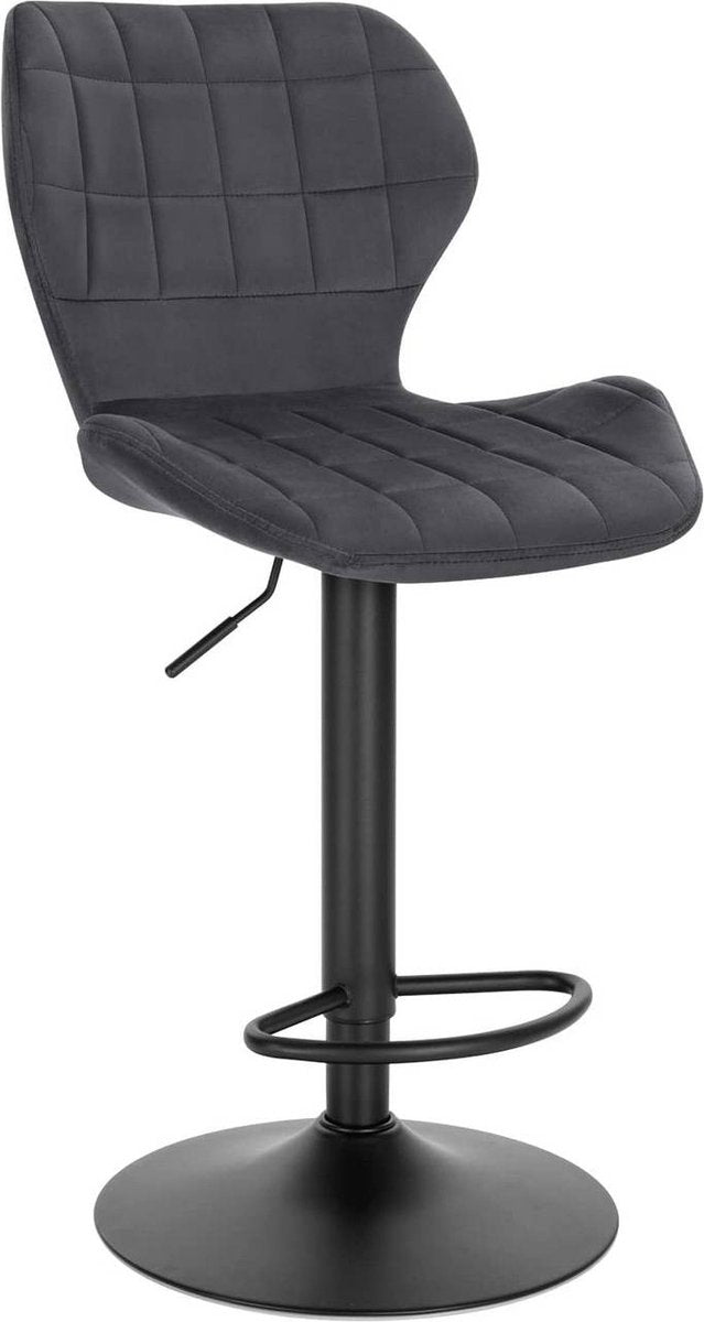 Barkruk Otta - Industrial - Donkergrijs - Barkrukken set van 1 - Barstoel Kruk - Barstoelen met rugleuning - Keukenstoel - In hoogte verstelbaar - Velvet