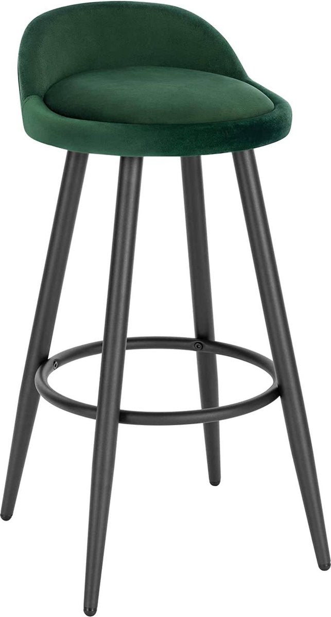 Velvet Barkruk Jerino - Barstoelen ergonomisch - Set van 1 - Donkergroen - Met kleine rugleuning - Voor Keuken & bar - Zithoogte 69cm