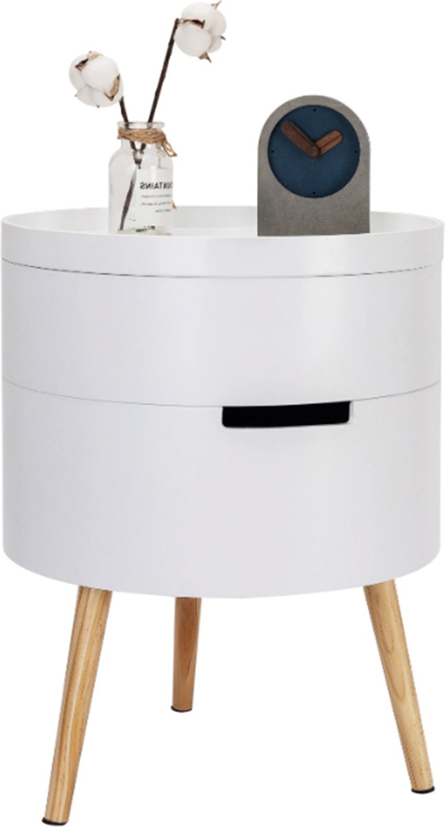 Happyment Ladekastje deluxe - Rond Nachtkastje - Slaapkamer - Bureau - Ladekast Hout - Wit - Kantoor - 38x38x49cm