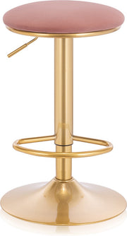 Luxe Barkruk - Velvet - Roze/goud - Zonder rugleuning - Verstelbaar - 38x(61-82)cm
