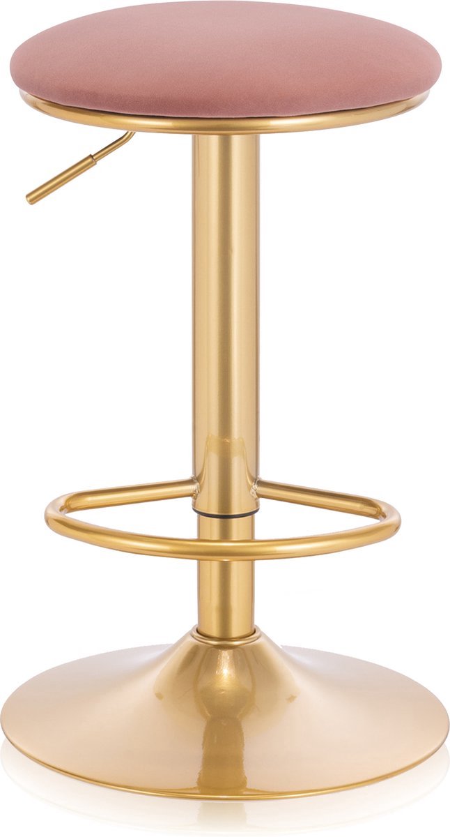 Luxe Barkruk - Velvet - Roze/goud - Zonder rugleuning - Verstelbaar - 38x(61-82)cm
