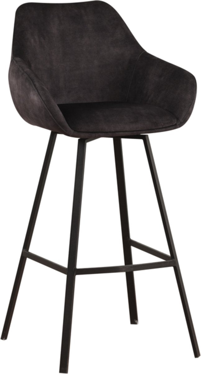 Barkruk - Velvet antraciet - Met rugleuning en armleuning - Voor Keuken en Bar - Voetsteun - Set van 1