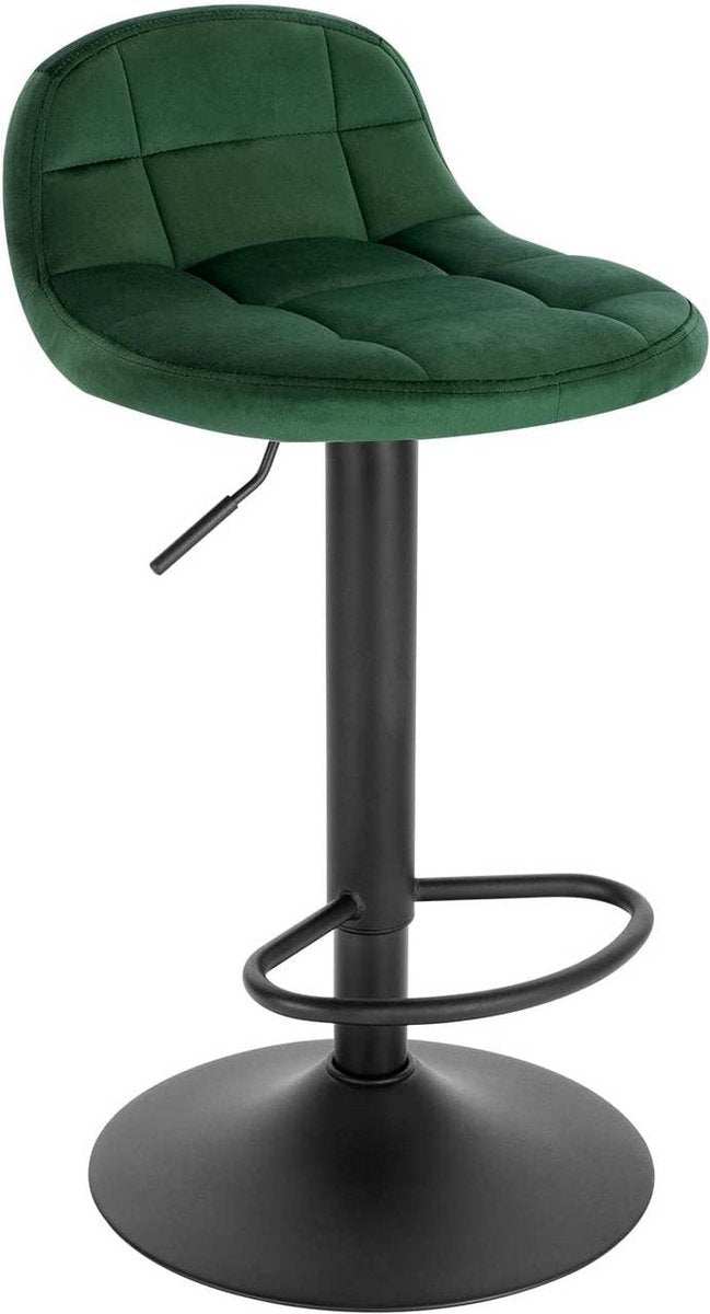 Luxe Barkurk Erino - Industrial - Donkergroen - Barkrukken set van 1 - Barstoel Kruk - Barstoelen met rugleuning - Keukenstoel - In hoogte verstelbaar - Velvet