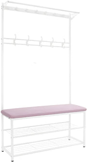 Kapstok met bank - Kledingrek - Schoenenrek - Voor kledingopslag en schoenen - Multifunctioneel - Met haken en bankje - Roze
