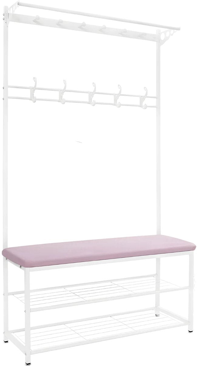 Kapstok met bank - Kledingrek - Schoenenrek - Voor kledingopslag en schoenen - Multifunctioneel - Met haken en bankje - Roze