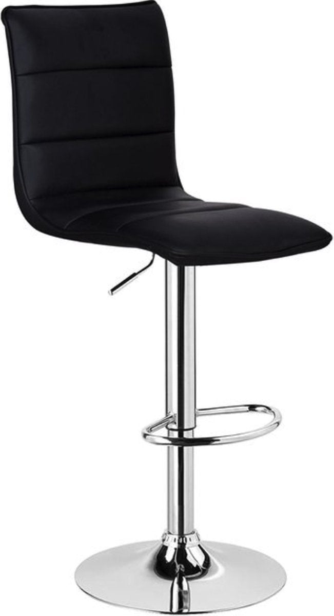 Luxe Barkurk Erino - Industrial - Zwart - Barkrukken set van 1 - Barstoel Kruk - Barstoelen met rugleuning - Keukenstoel - In hoogte verstelbaar - Kunstleer