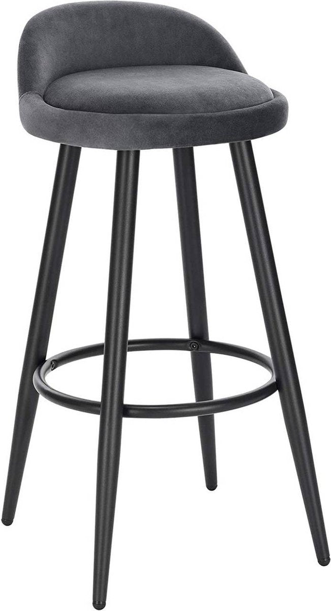 Velvet Barkruk Verilo - Barstoelen ergonomisch - Set van 1 - Donkergrijs - Met kleine rugleuning - Voor Keuken & bar - Zithoogte 69cm