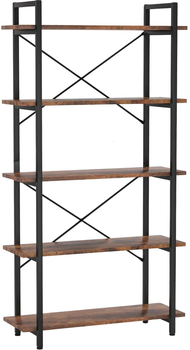 Boekenkast - Boekenplank - Wandplank - Boekenrek - Voor opbergen / woonkamer / kantoor - Industrieel - met open planken - Rustiek Bruin 04