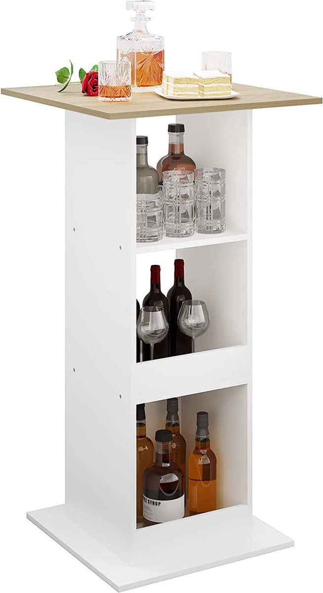 Bartafel - Wit/Eiken - Vierkant - Hout/Metaal - 60x60x112cm