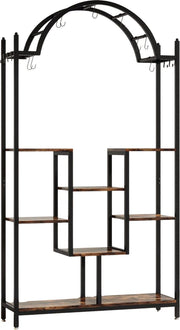 Plantenstandaard Vexal - 5 lagen - Gebogen Metalen Plantenrek - 190 cm hoog × 100 cm breed × 30 cm diep - Met Hangende Haken - Grote Bloemen