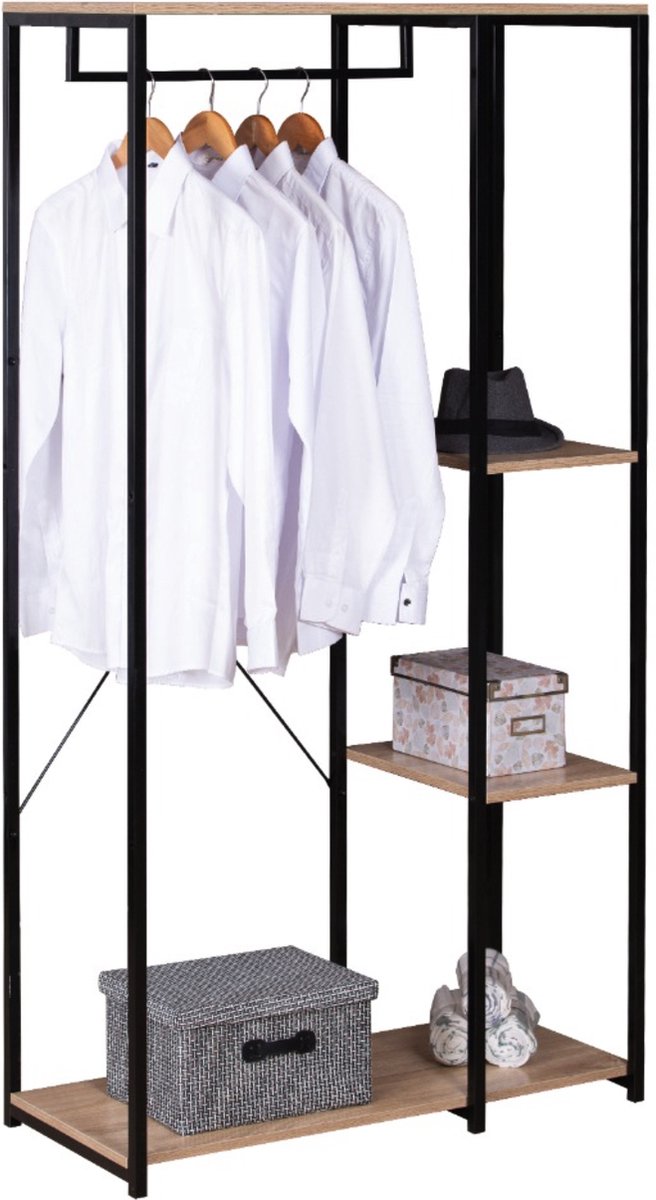 Kledingrek Doza - Met opbergruimte - Bruin - Schoenenrek organizer - Kapstok - Garderobekast - Garderoberek - Kledingkast hout - 3 planken