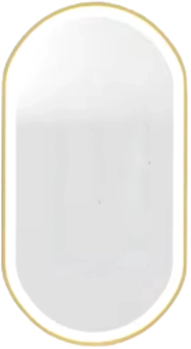 LED Badkamerspiegel Opulence - Met verlicht - Gouden Frame - Dimbaar - Make up - Ovale spiegel - Anti-mist - 50x100cm