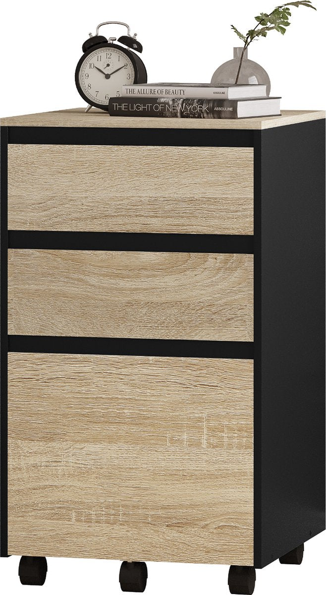 Happyment Luxe archiefkast Lerick - Dossierkast Hout - Bureaukast - Ladeblok bureau - Lichtbruin - 40x70x40 cm (B x H x D)