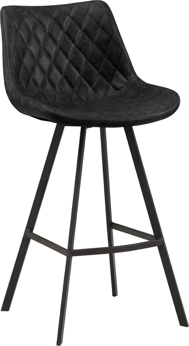 Happyment Barkruk Minoli - Zwart - Met rugleuning - Voetsteun - Voor Keuken en Ba - Imitatie leer - Set van 1