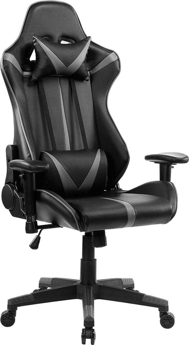 Happyment Gamestoel Bristol - Kunstleer - Met rugleuning en armleuning - In hoogte verstelbaar - Ergonomisch - Grijs/zwart