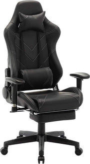Luxe Gaming stoel - Met voetsteun - Zwart - Gamestoel - Chair - Ergonomische bureaustoel - Verstelbaar - Chair - Kunstleer