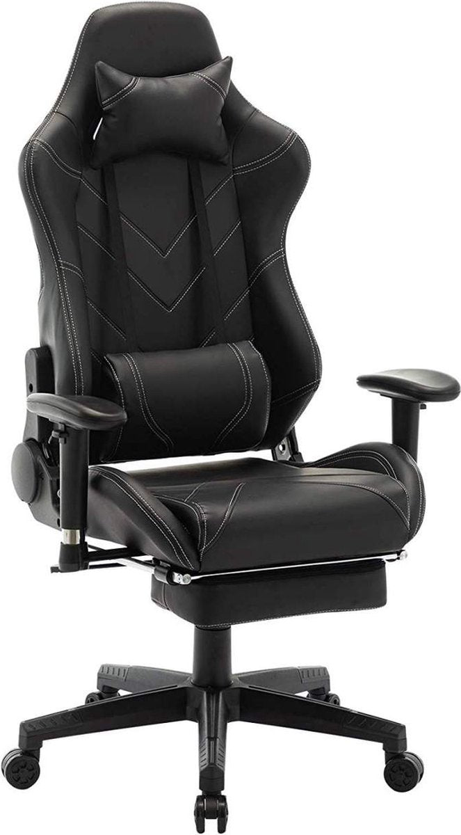 Luxe Gaming stoel - Met voetsteun - Zwart - Gamestoel - Chair - Ergonomische bureaustoel - Verstelbaar - Chair - Kunstleer