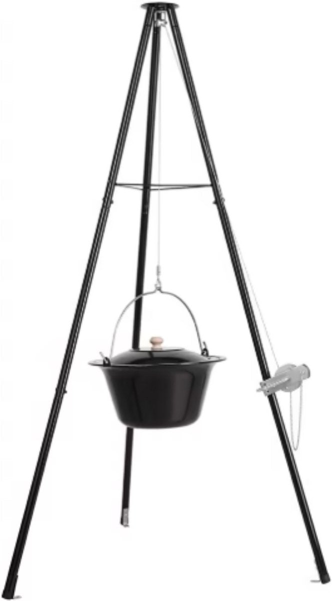 Hongaarse Goulashketel - Braadpan - Stoofpot - Geëmailleerd met Telescopisch Statiefframe, Kettinghoogteverstelling en Deksel - Ideaal voor Goulash en Soep - 10L