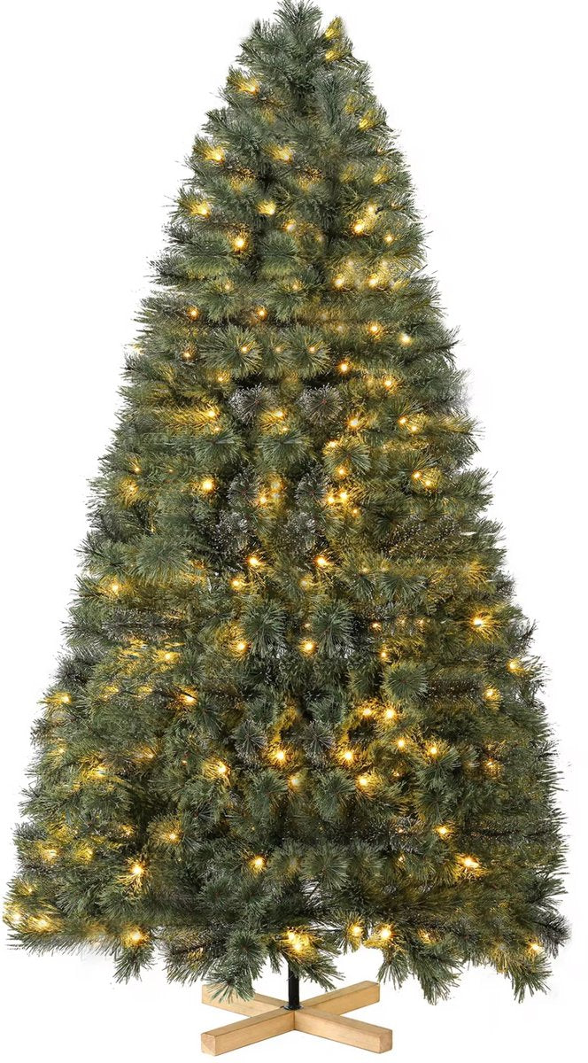 Kerstboom met verlichting - Spar - 210cm - Met houten standaard