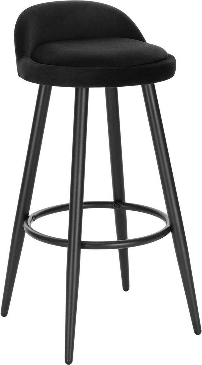 Velvet Barkruk - Zwart - Kleine Rugleuning - Ergonomisch - Zithoogte 69cm