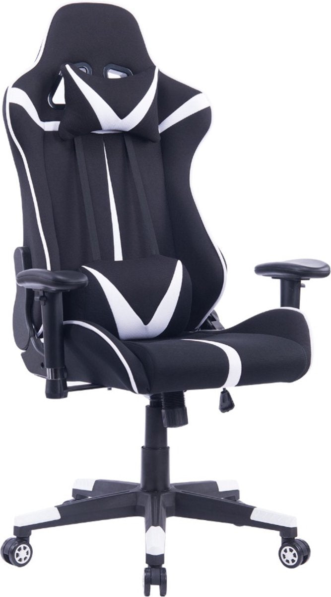 Happyment Luxe Gamestoel - Zwart met wit - Gaming stoel verstelbaar in hoogte - Chair - Ergonomische bureaustoel
