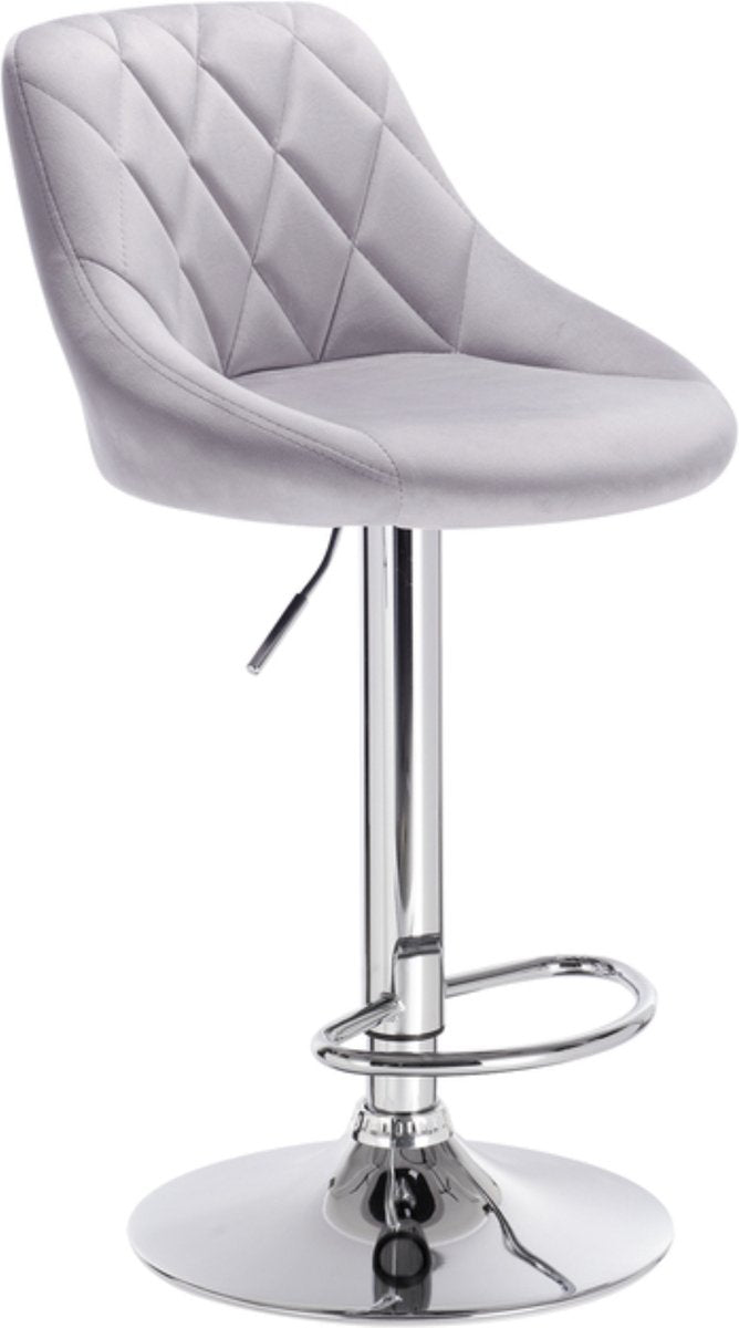 Barkruk Modern Diva - Industrial Lichtgrijs - Barkrukken set van 1 - Barstoel Kruk - Barstoelen met rugleuning - Keukenstoel - In hoogte verstelbaar - Velvet