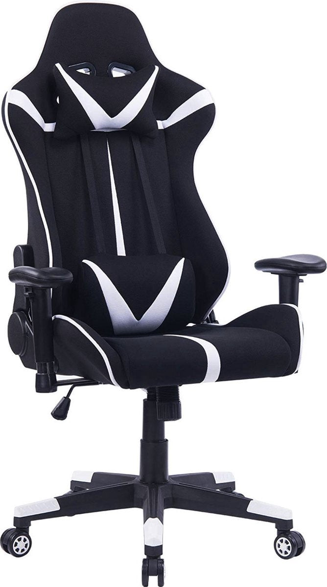Bolt Edge Gamestoel - Wit/Zwart - Ergonomisch - Verstelbaar - Met Rugleuning en Armleuning - Stoffen Bekleding