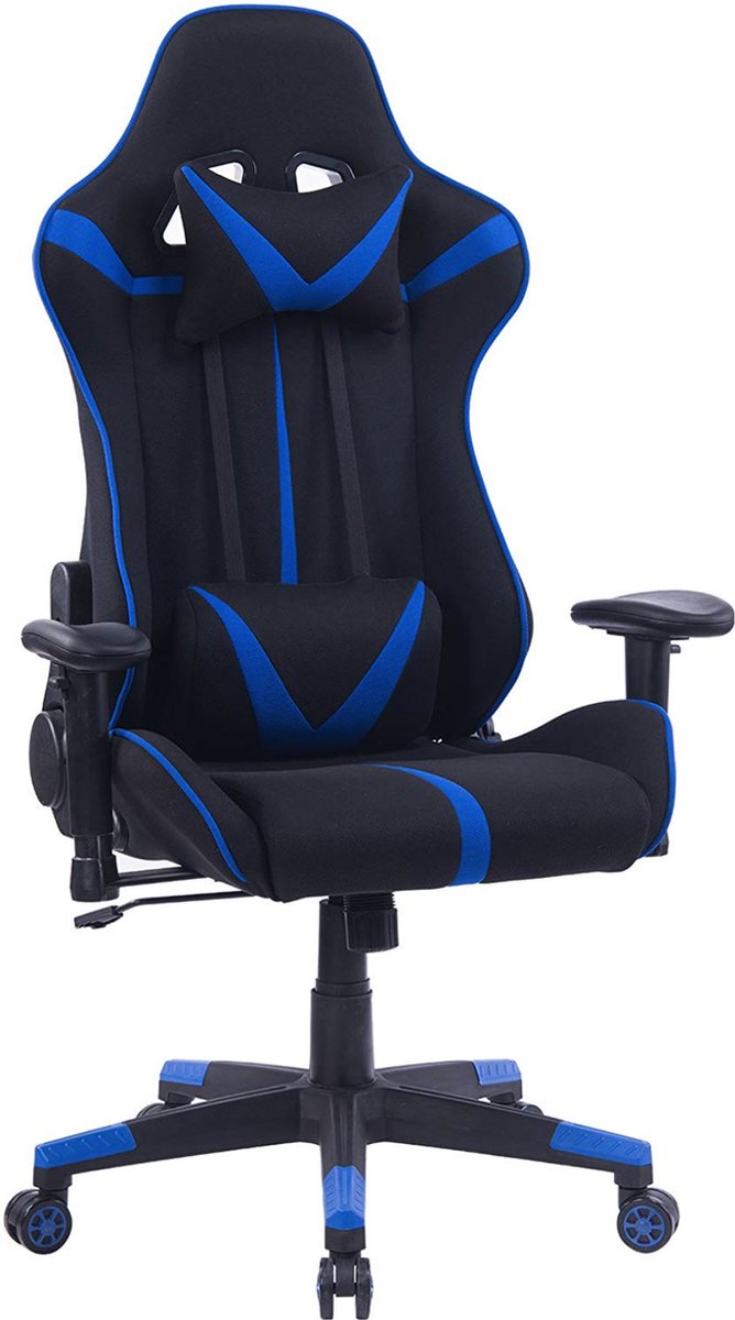 Happyment Gamestoel Sheffield - Kunstleer - Met rugleuning en armleuning - In hoogte verstelbaar - Ergonomisch - Blauw/zwart