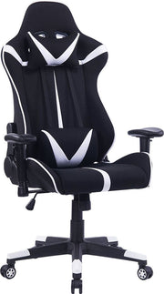 Happyment Gamestoel Sheffield - Stof - Met rugleuning en armleuning - In hoogte verstelbaar - Ergonomisch - Wit/Zwart