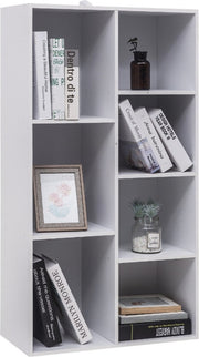 Happyment Boekenkast Milta - 7 vakken - Wit - Boekenplank - Woonkamer, slaapkamer en kinderkamer - Hout - MDF