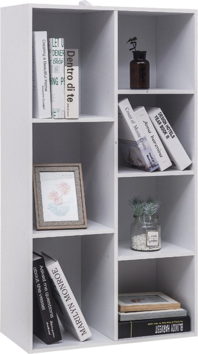 Happyment Boekenkast Milta - 7 vakken - Wit - Boekenplank - Woonkamer, slaapkamer en kinderkamer - Hout - MDF