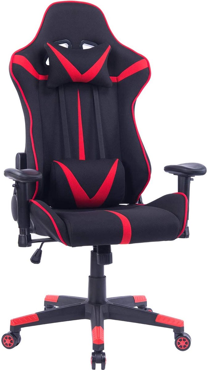 Happyment Gamestoel Diva - Stof - Met rugleuning en armleuning - In hoogte verstelbaar - Ergonomisch - Rood/Zwart
