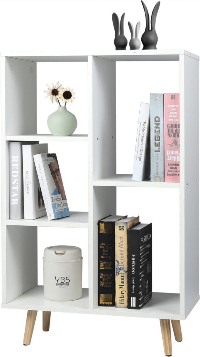 Happyment Boekenkast OPEN - 5 Vakken - Wit - Op potem - Boekenkast - Boekenrek - Woonkamer, slaapkamer en kinderkamer - Hout - 60x30x95CM
