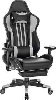 Luxe Gaming stoel - Met voetsteun - Rode Strepen - Gamestoel - Verstelbaar in hoogte - Chair - Ergonomische bureaustoel - Chair - Kunstleer