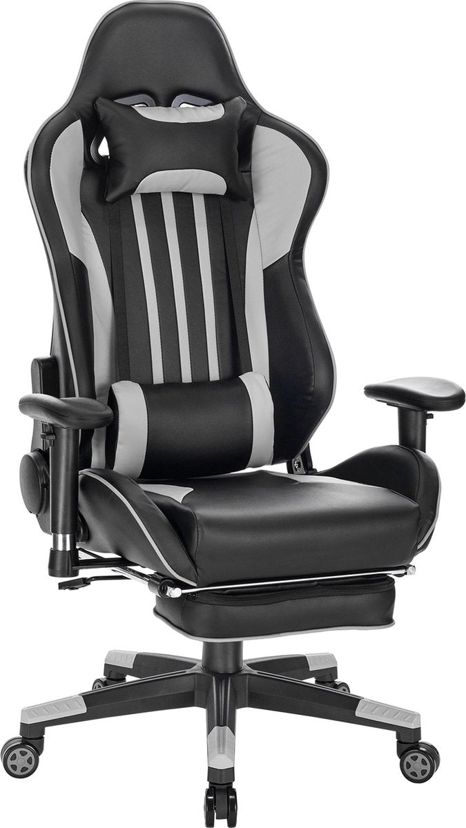 Luxe Gaming stoel - Met voetsteun - Rode Strepen - Gamestoel - Verstelbaar in hoogte - Chair - Ergonomische bureaustoel - Chair - Kunstleer
