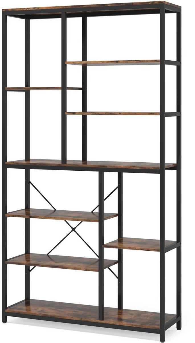 Boekenkast industrieel - Voor woonkamer, slaapkamer of kantoor - Opbergkast - 200cm - Vakkenkast - Bruin