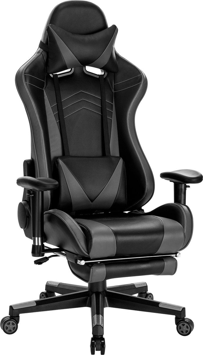 Luxe Gaming stoel - Grijs - Met voetsteun - Gamestoel - Verstelbaar in hoogte - Chair - Ergonomische bureaustoel - Chair - Kunstleer
