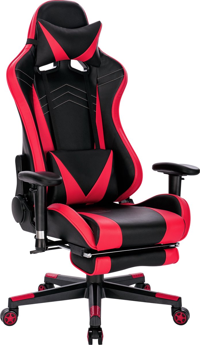 Luxe Gaming stoel - Rood - Met voetsteun - Gamestoel - Verstelbaar in hoogte - Chair - Ergonomische bureaustoel - Chair - Kunstleer