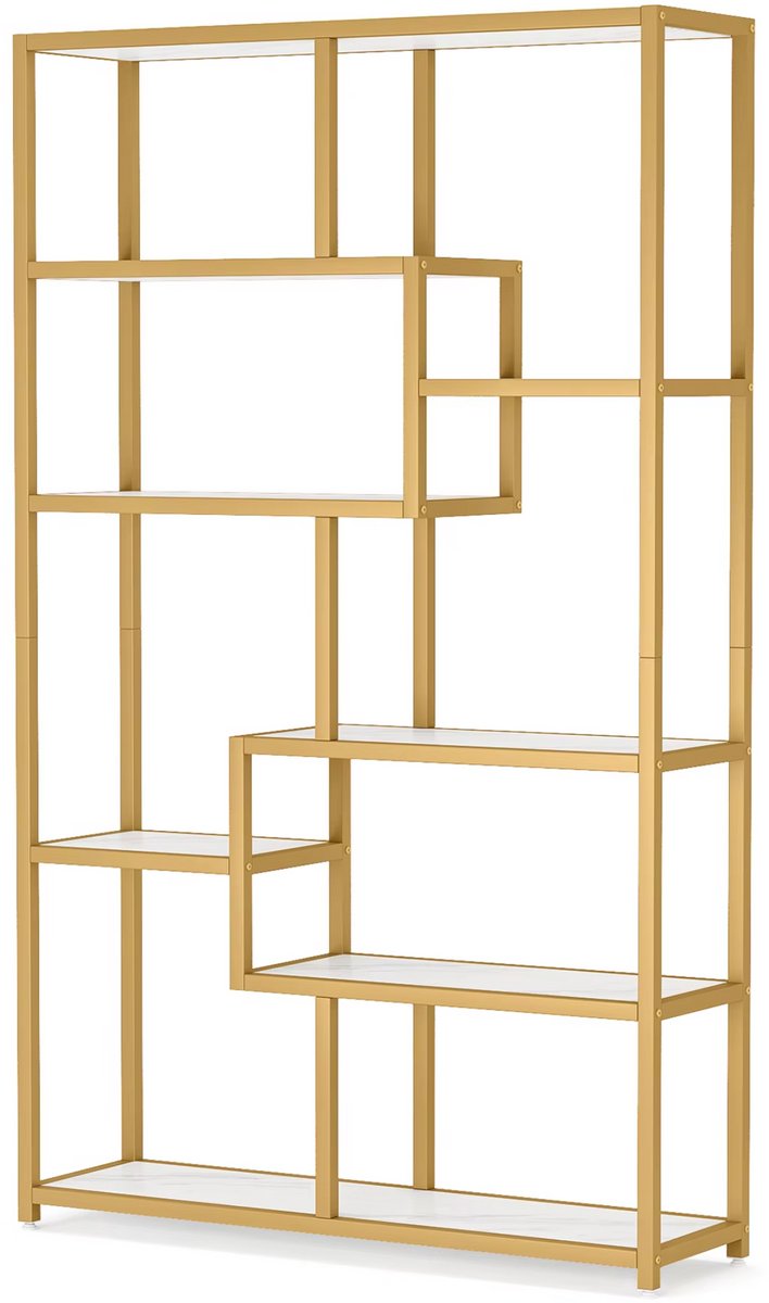 Boekenkast Nalito - Goud - Met 5 Lagen - Marmerlook - Voor Woonkamer, Slaapkamer of Kantoor