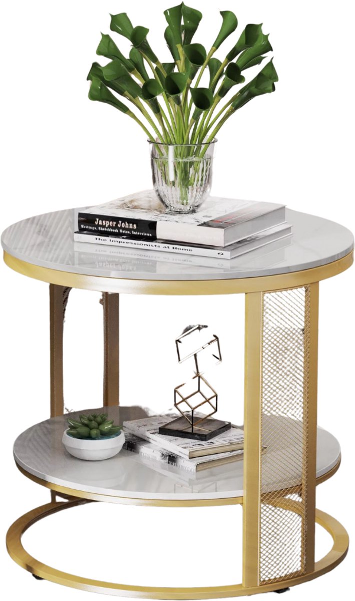 Salontafel Derloni - Wit - 2-Delig - Vierkant - Woonkamer - Bijzettafels