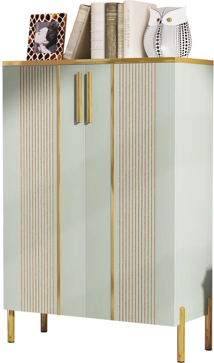 Schoenenkast Nero met deuren - Schoenenrek - 110cm - 6 laags - Houten opbergkast - Groen - 18 paar