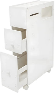 Badkamerkast - Opbergkast - Badkamermeubel - Voor smalle badkamers - Op wieltjes - Wit - 44*19,5*74 cm