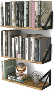 Happyment Wandplank zwevend set van 3 - Wandplanken tegen muur - Boekenplank - Bruin - Hout
