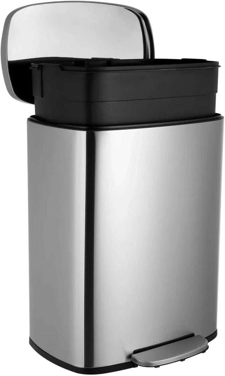 Luxe pedaalemmer - Zilver 50L - Prullenbak - Afvalscheiding - RVS - Softclose - Anti-slip