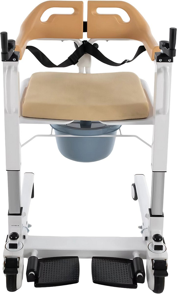 Toiletstoel met Wielen - Zitting met leuning - Transfer hulpmiddel - Sta-op hulpmiddel - Voor Badkamer en Thuiszorg - Hoogte Verstelbaar 40-60 cm, Max. 100 kg - Ivoor