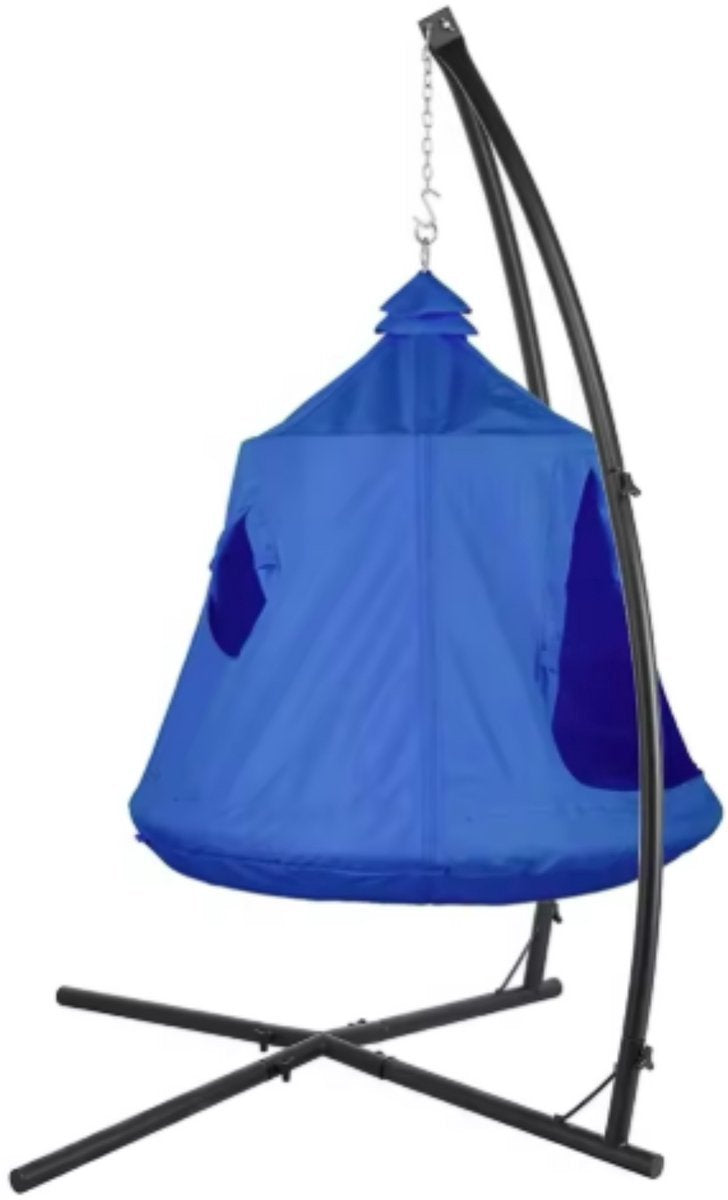 Egg hangstoel Zyrell - Voor kinderen - Hangmat X-standaard - met Boomentent - Speeltent Binnen en Buiten - Egg chair cocoon - Metalen Schommelstoel - Blauw