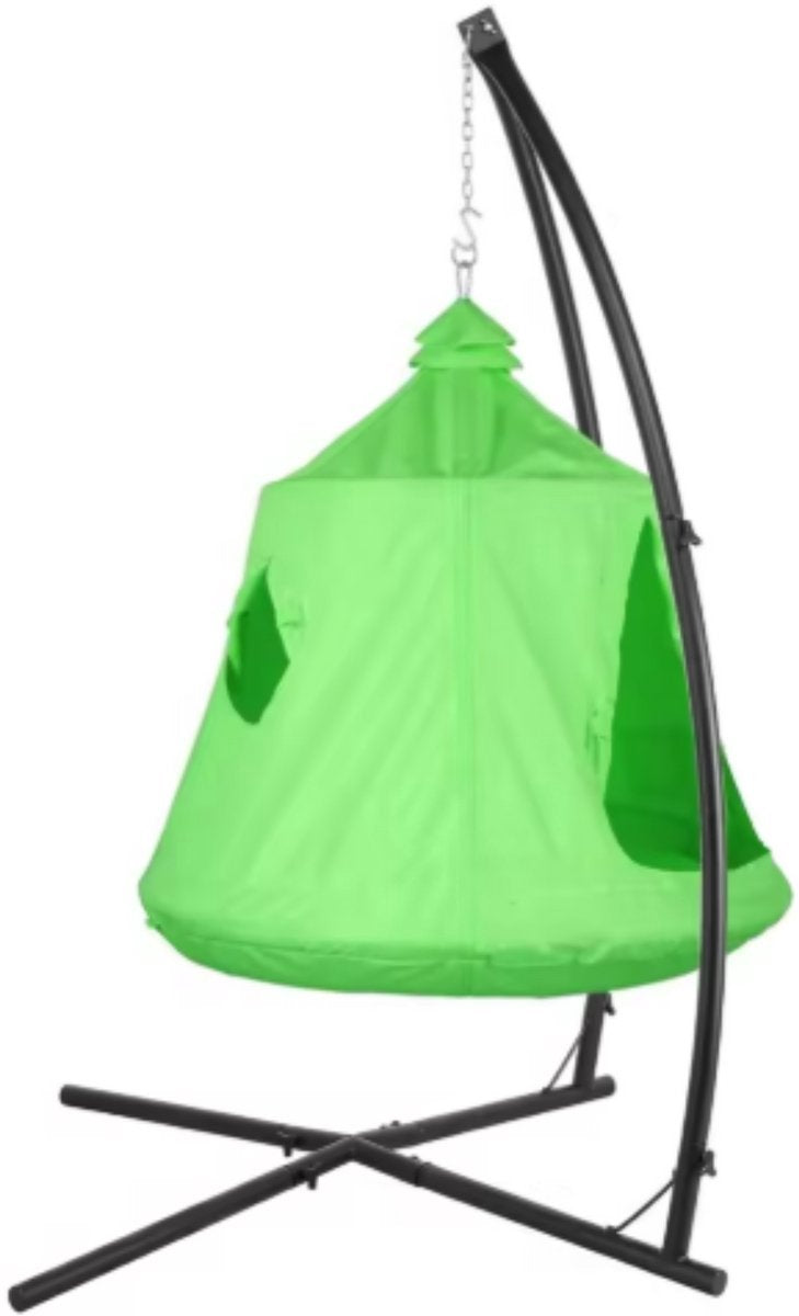 Egg hangstoel Valora - Voor kinderen - Hangmat X-standaard - met Boomentent - Speeltent Binnen en Buiten - Egg chair cocoon - Metalen Schommelstoel - Groen