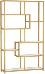 Boekenkast Aravon - 8 Lagen - Boekenrek Metaal - Goud en Marmerlook - Voor Woonkamer